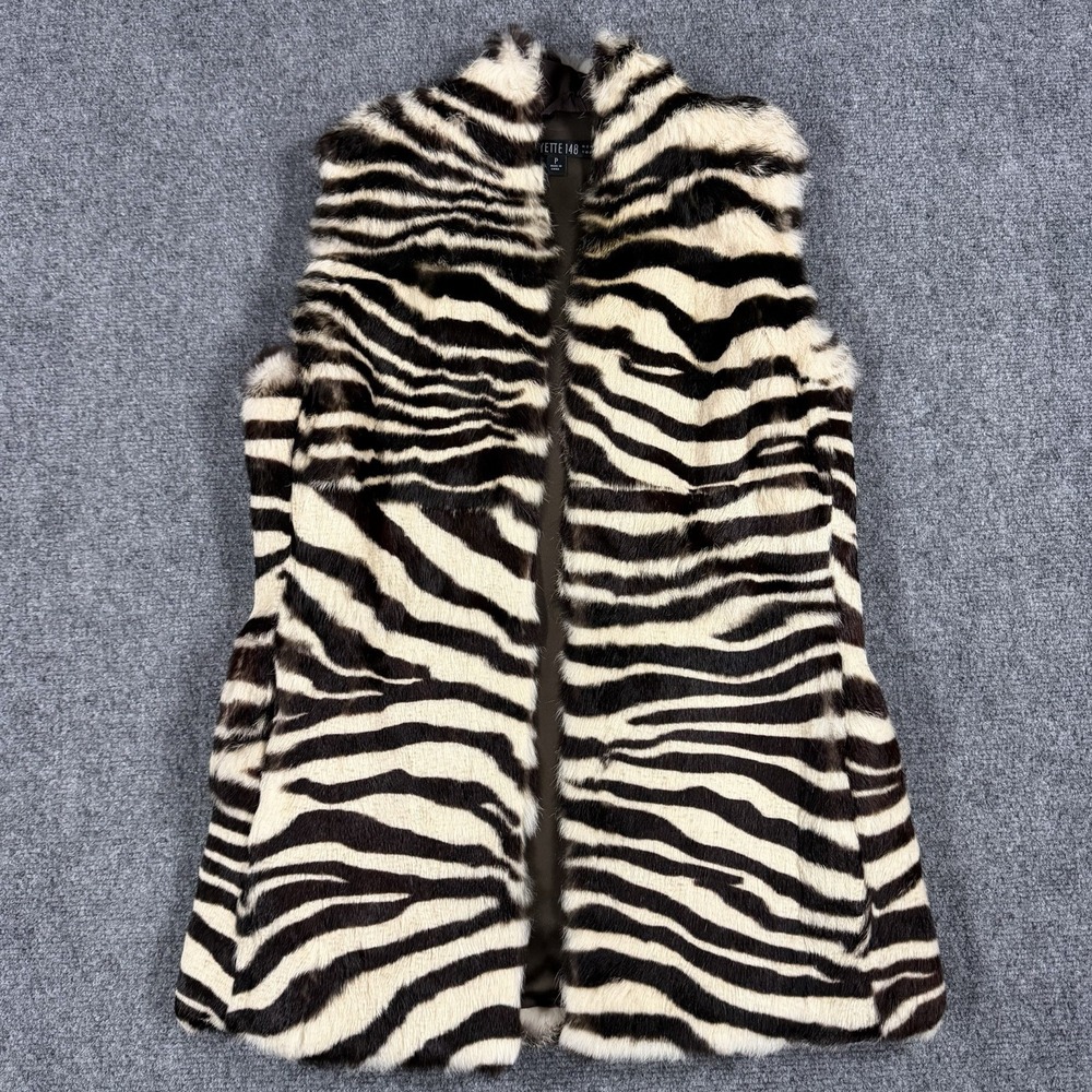 Lafayette‎ 148 Rabbit Fur Vest Petite P Zebra Print Luxury Clasp